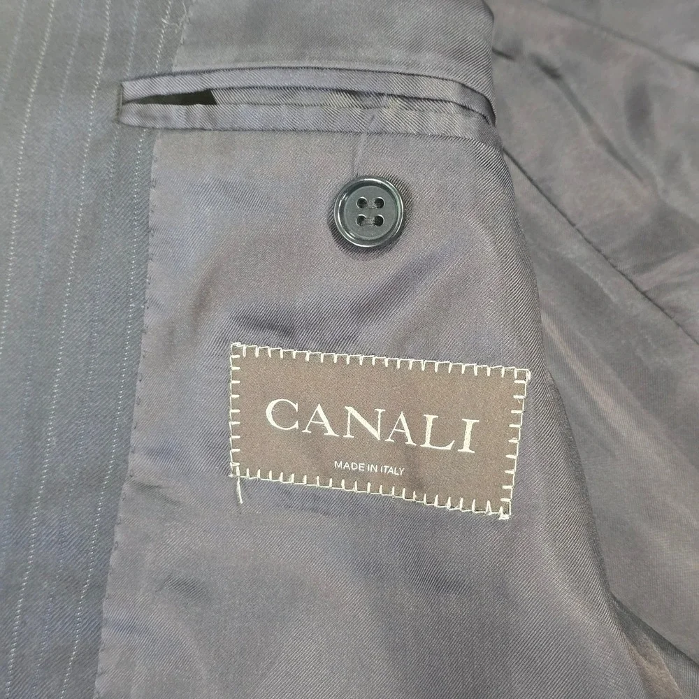 Canali Mens 52R Navy Blue Pinstripe Pure Wool 2 Button Blazer Sport Coat Italy